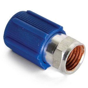 7/16"-20 RC134A Straight Low Side Adapter with M8 x 1 Blue Cap