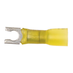 12 - 10 AWG Yellow Polyolefin Insulated Ultra-Link Crimp & Solder (#8 - #10) Spring Spade Terminal
