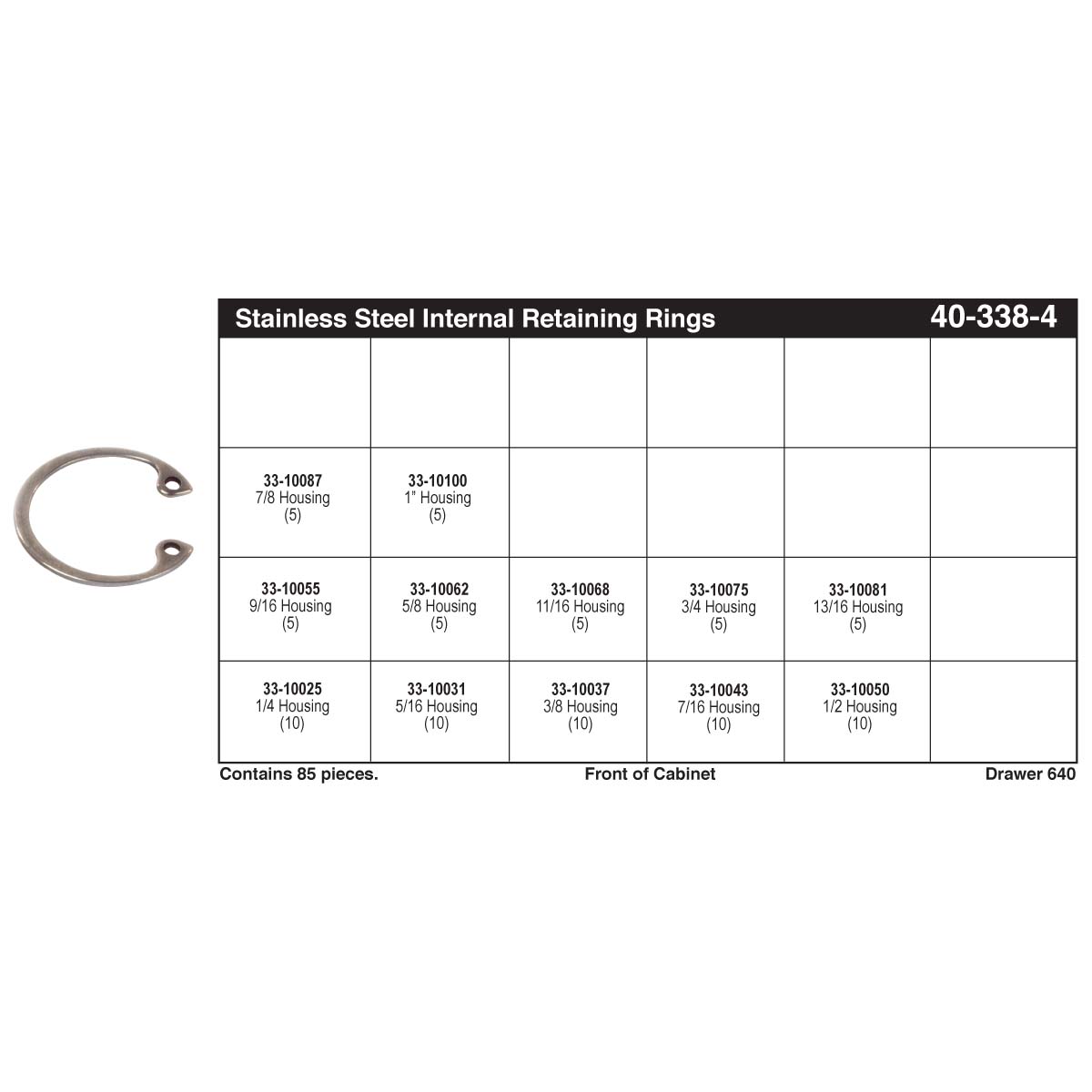 Stainless Steel Internal Snap Ring Assortment (1/4 1") Kimball Midwest