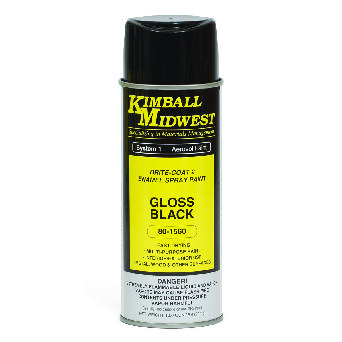 Gloss Black BriteCoat 2 Enamel Spray Paint 16 oz. Can Case Kimball Midwest