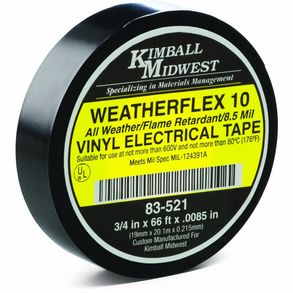 3/4" x 66' 8.5 mil Weatherflex 10 Electrical Tape Bulk Kimball Midwest