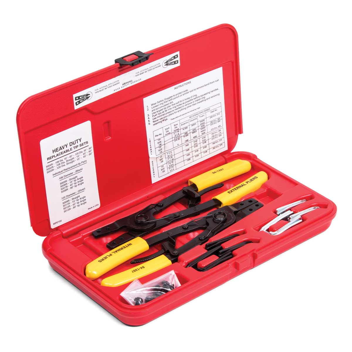 HeavyDuty Retaining Ring Plier Set For 11/2"4" Rings Kimball Midwest