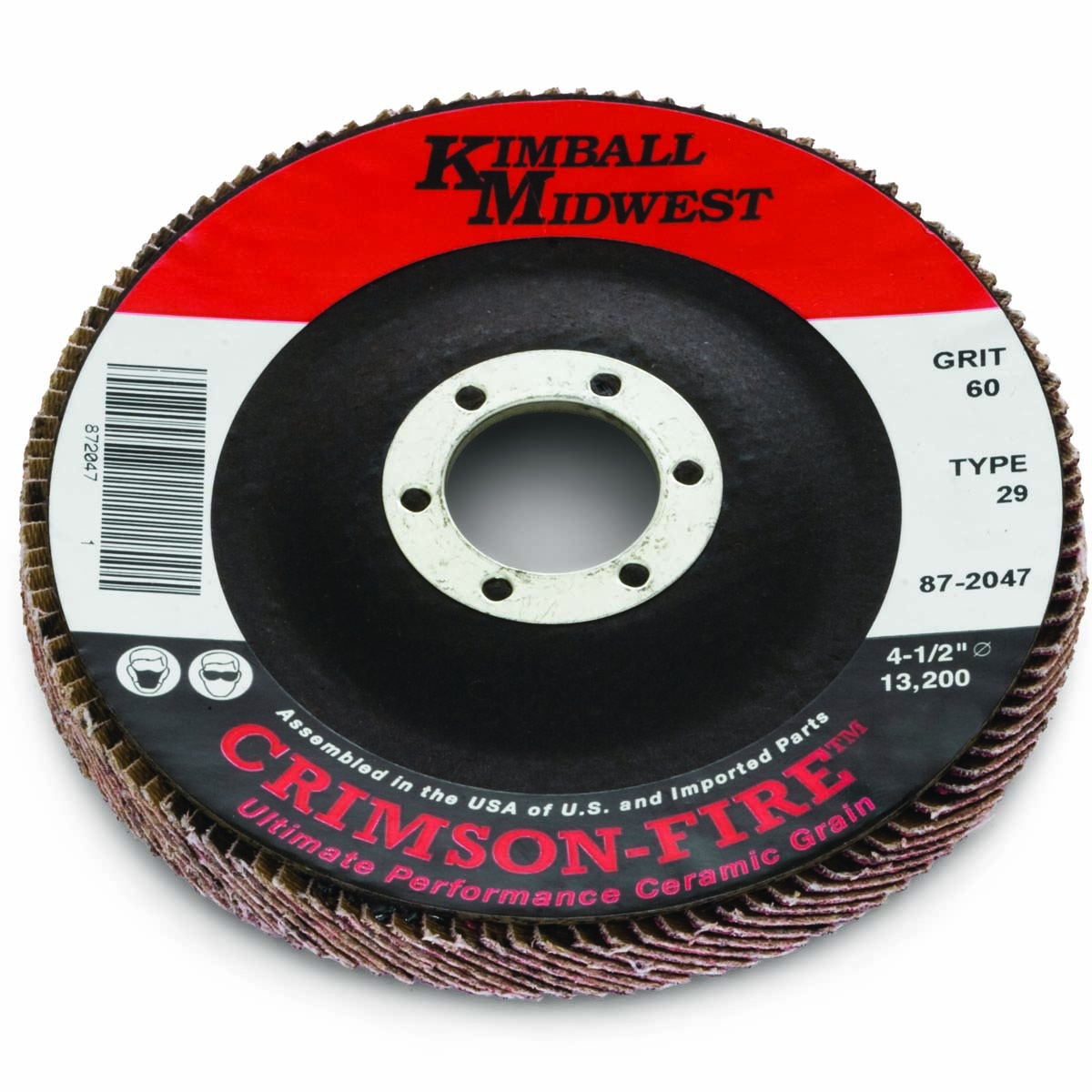 4-1/2 x 7/8 80 Grit Crimson-Fire™ Flap Disc - 5 Pack - Kimball Midwest