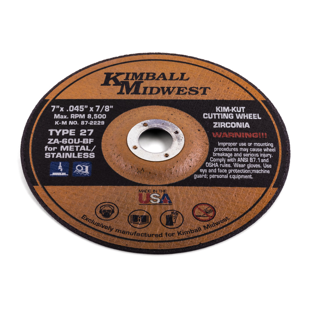 7" x .045" x 7/8" Type 27 KimKut™ Zirconia CutOff Wheel Kimball Midwest