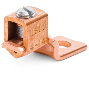 6 - 1/0 AWG, 1/4" Stud Offset Tongue Copper Mechanical Lug