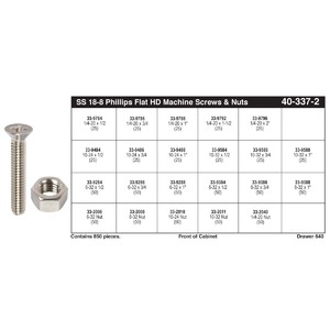 18-8 Stainless Steel (SAE) Phillips Flat Head Machine Screw & Nut Assortment (#6 - 1/4")