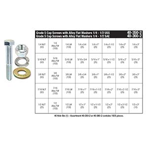 Refill Kit for Grade 5 (USS) Cap Screw with Alloy Flat Washers 40 Hole Bin Assortment (1/4" - 1/2")