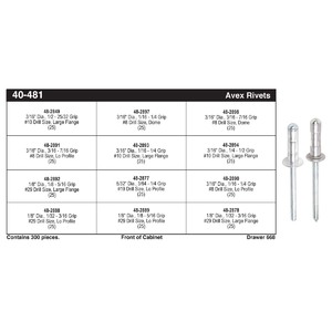 Aluminum Body/Steel Mandrel Avex Blind Rivet Drawer Assortment (1/8" - 3/16")