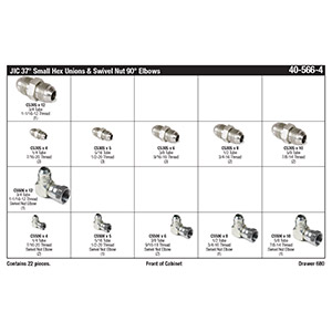 Steel 37° JIC Small Hex Union & Swivel Nut 90° Elbow Assortment (1/4" - 3/4")