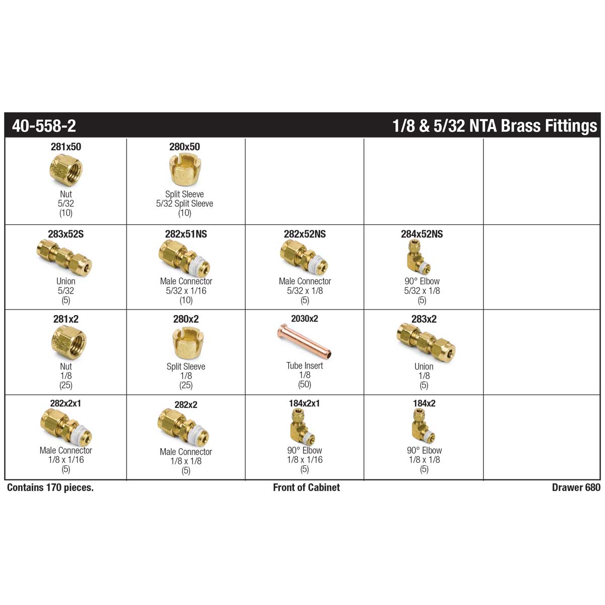 1/8 & 5/32 Precision Grip Brass Fitting Assortment - Kimball Midwest