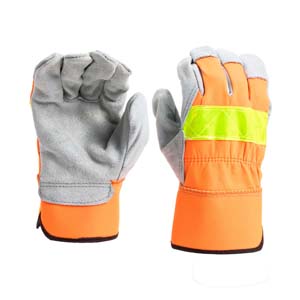 Leather Palm High Visibility Gloves - Large - 1 Pair