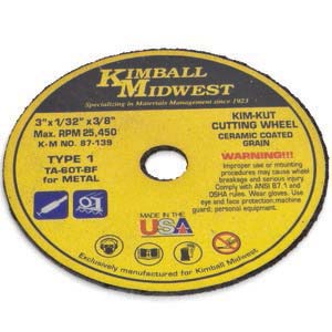 3" x 1/32" x 3/8" Kim-Kut™ Type 1 Aluminum Oxide Cut-Off Wheel