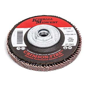 4-1/2" x 5/8"-11 40 Grit Type 27 Crimson-Fire™ Ceramic Grain Flap Disc