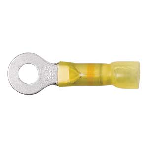 12 - 10 AWG Yellow Polyolefin Insulated Ultra-Link Crimp & Solder (#12 - 1/4") Ring Terminal
