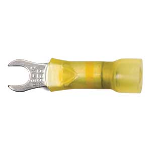12 - 10 AWG Yellow Polyolefin Insulated Ultra-Link Crimp & Solder (#8 - #10) Spade Terminal