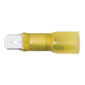 12 - 10 AWG Yellow Polyolefin Insulated Ultra-Link Crimp & Solder (1/4" Tab) Male Quick Slide Terminal
