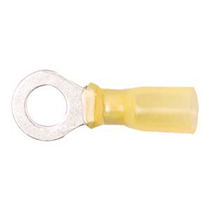 12 - 10 AWG Yellow Polyolefin Insulated Pro-Tech™ Commercial Grade Heat Shrink (1/4" - 5/16") Ring Terminal